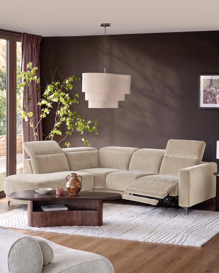 Rosa champagne chenille left have corner chaise sofa