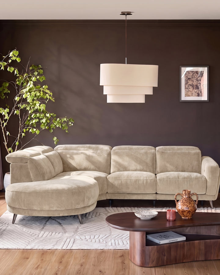 Rosa champagne chenille left have corner chaise sofa