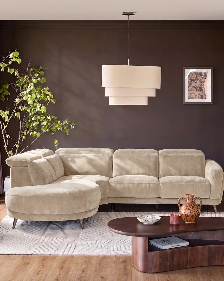 Rosa champagne chenille left have corner chaise sofa
