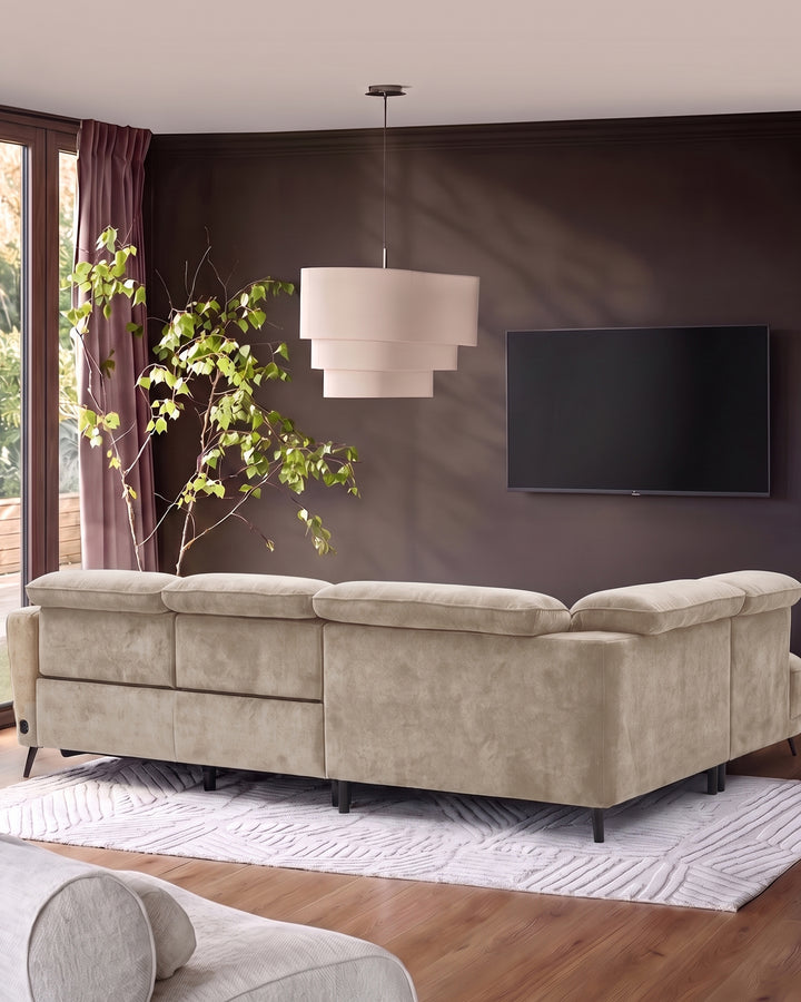 Rosa champagne chenille left have corner chaise sofa