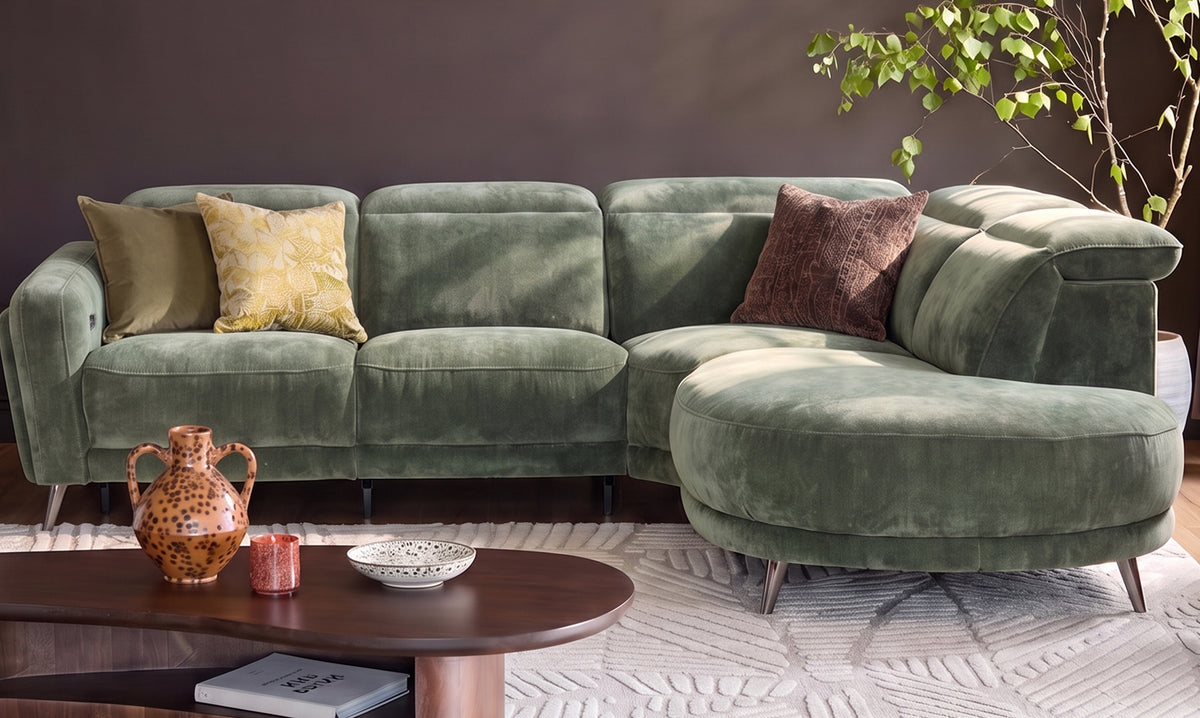 Rosa dark green chenille right hand corner chaise sofa