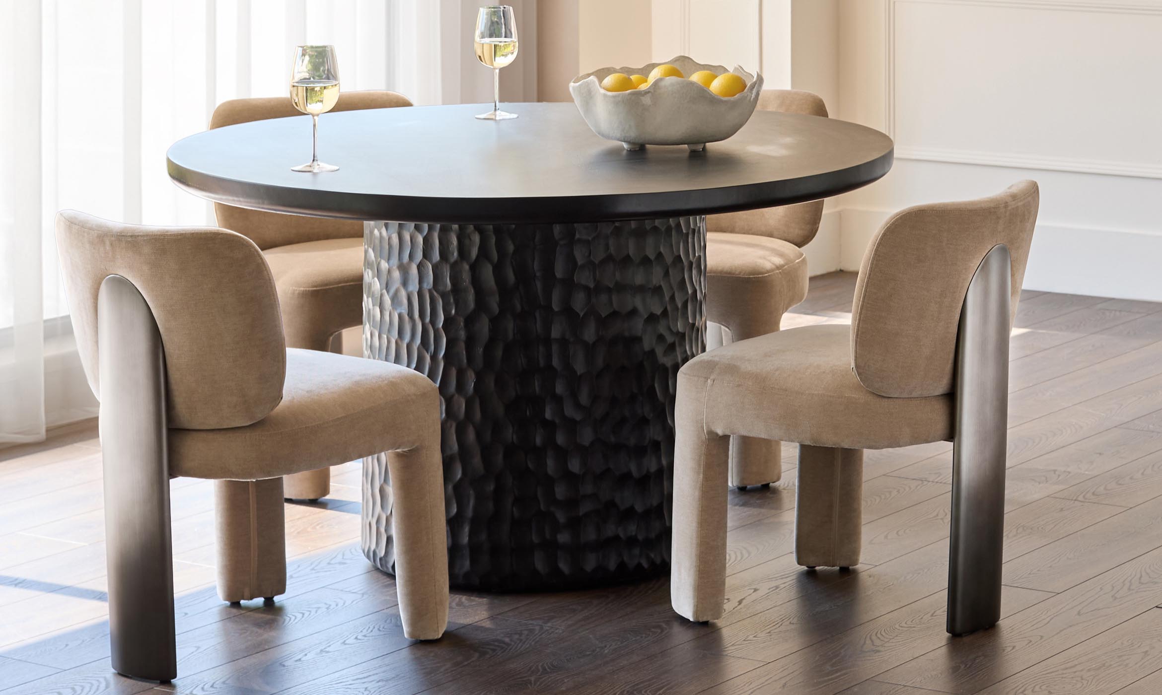 Rosalie champagne chenille dining chair