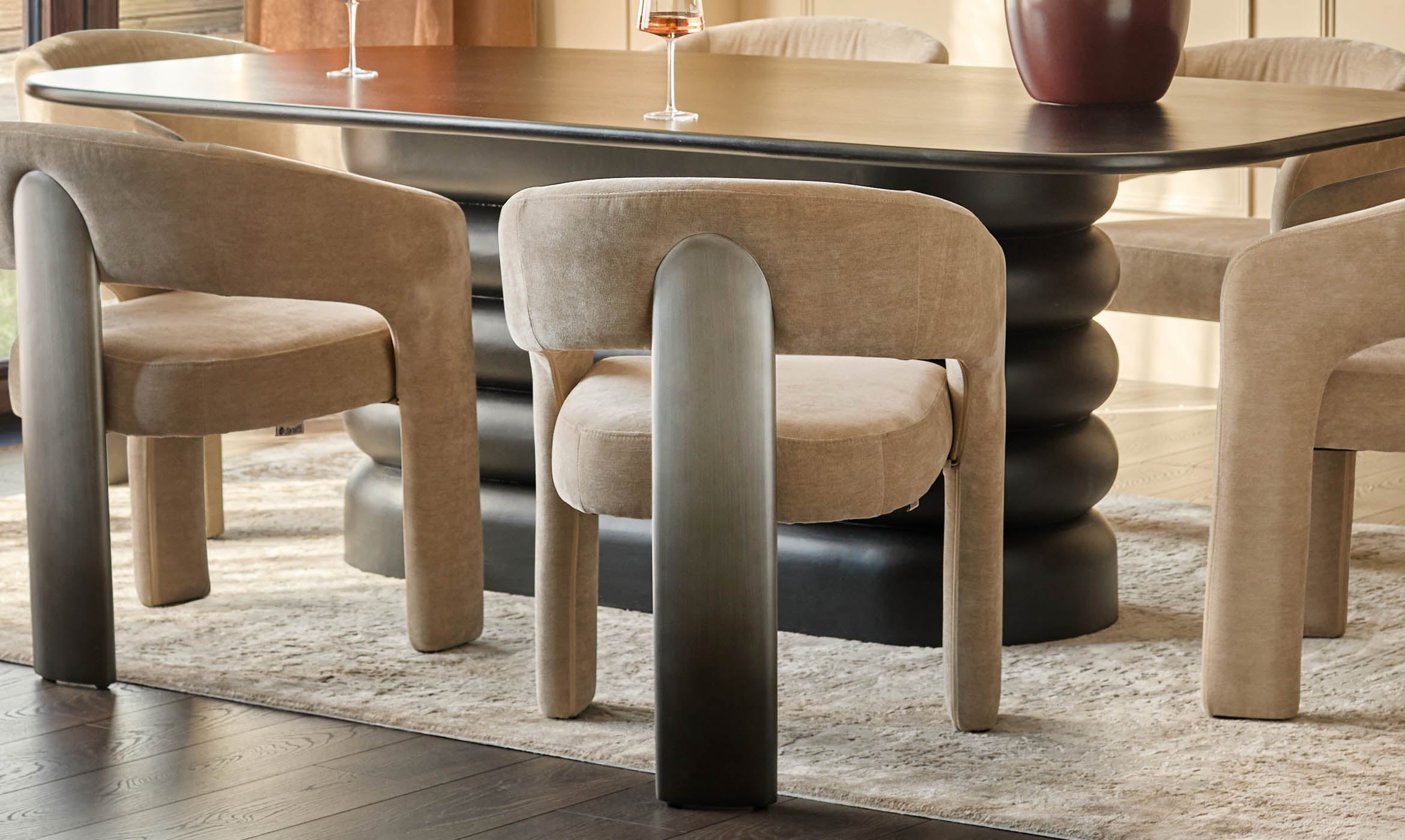 Rosalie champagne chenille dining armchair