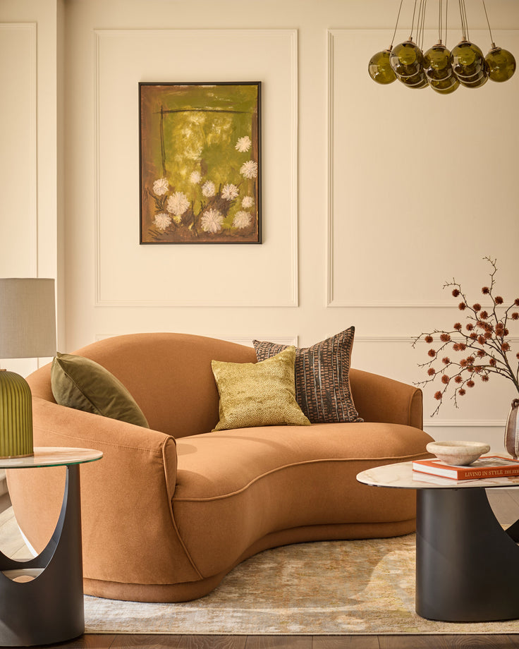 Rosetta caramel fabric 3 seater sofa