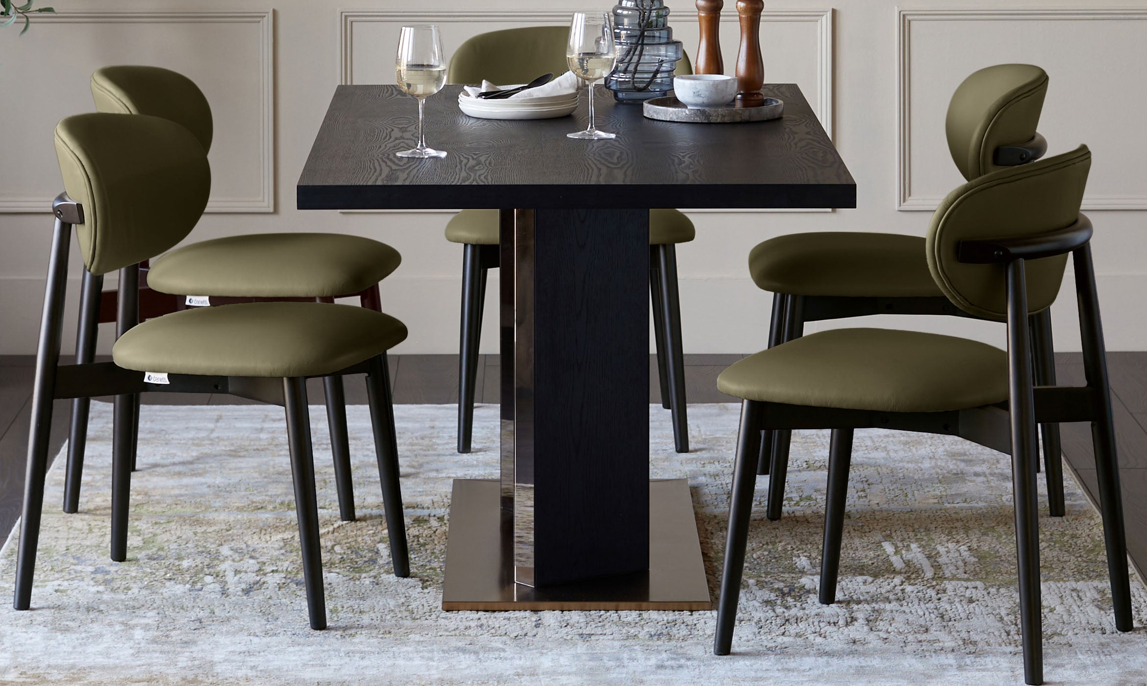 Ryann olive green leather dining chair