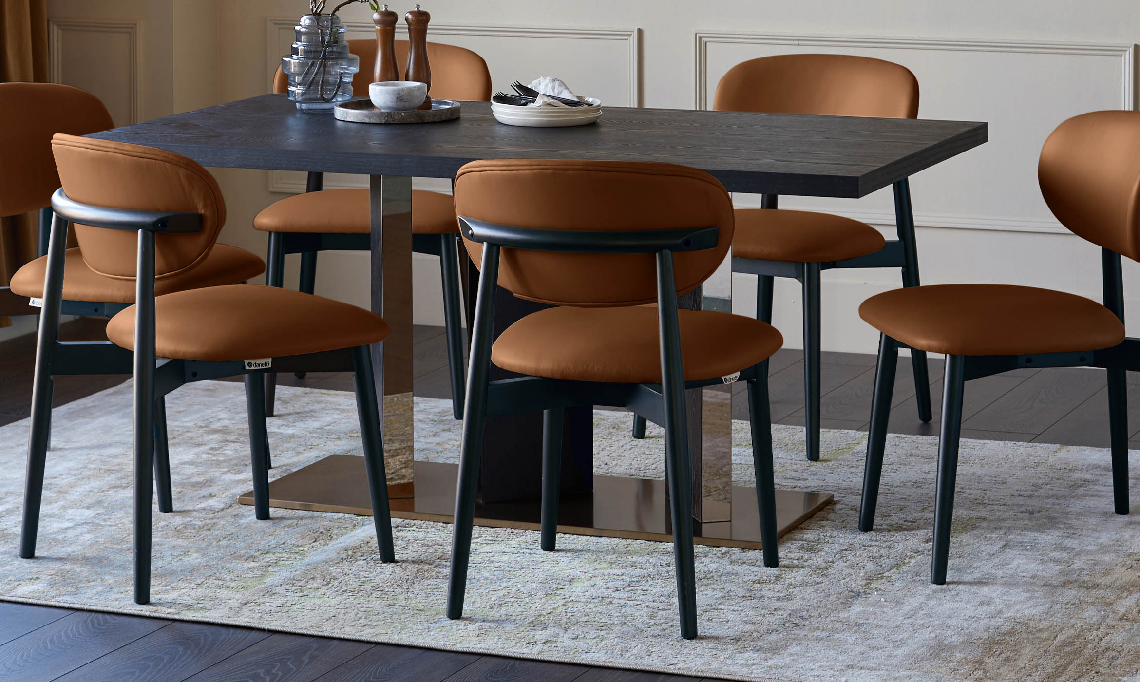 Ryann tan leather dining chair