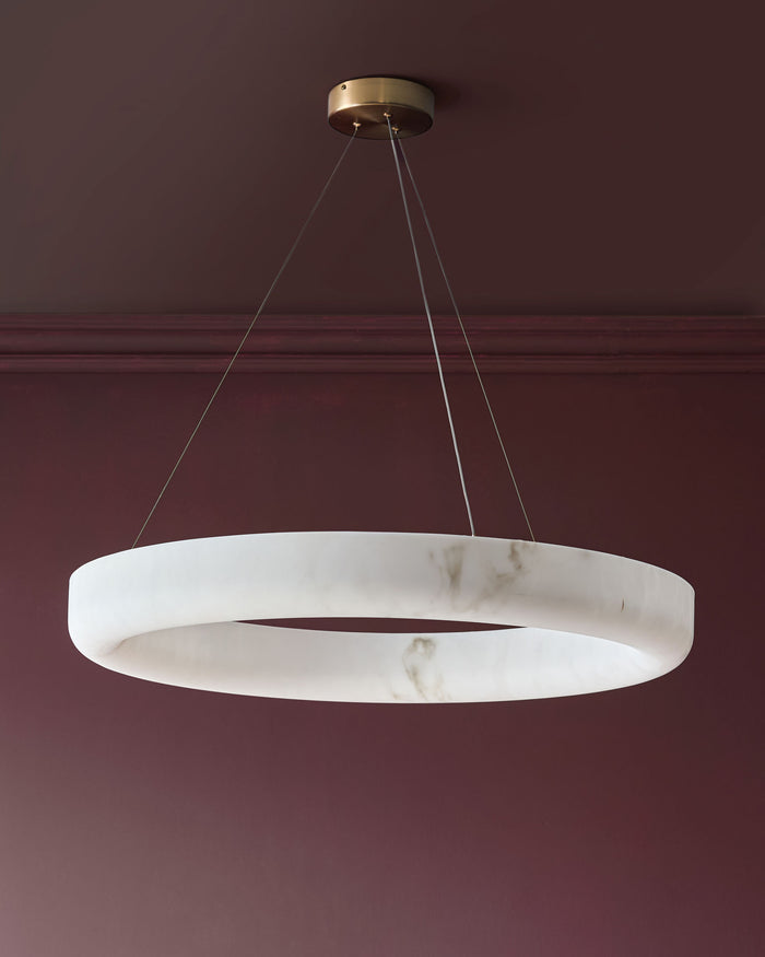Sadie natural alabaster look stone large round pendant light