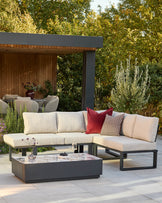 Savannah black garden large corner bench with Bianco coffee table set