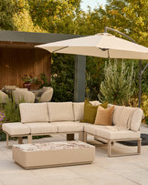 Savannah natural garden large corner bench with Bianco coffee table set