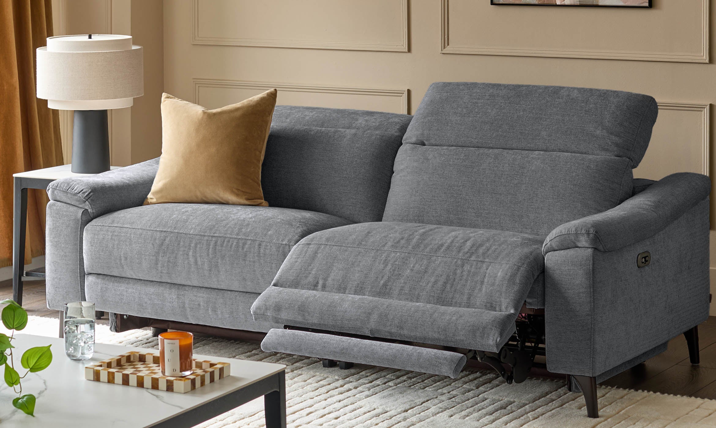 Serene blue grey chenille 3 seater recliner sofa