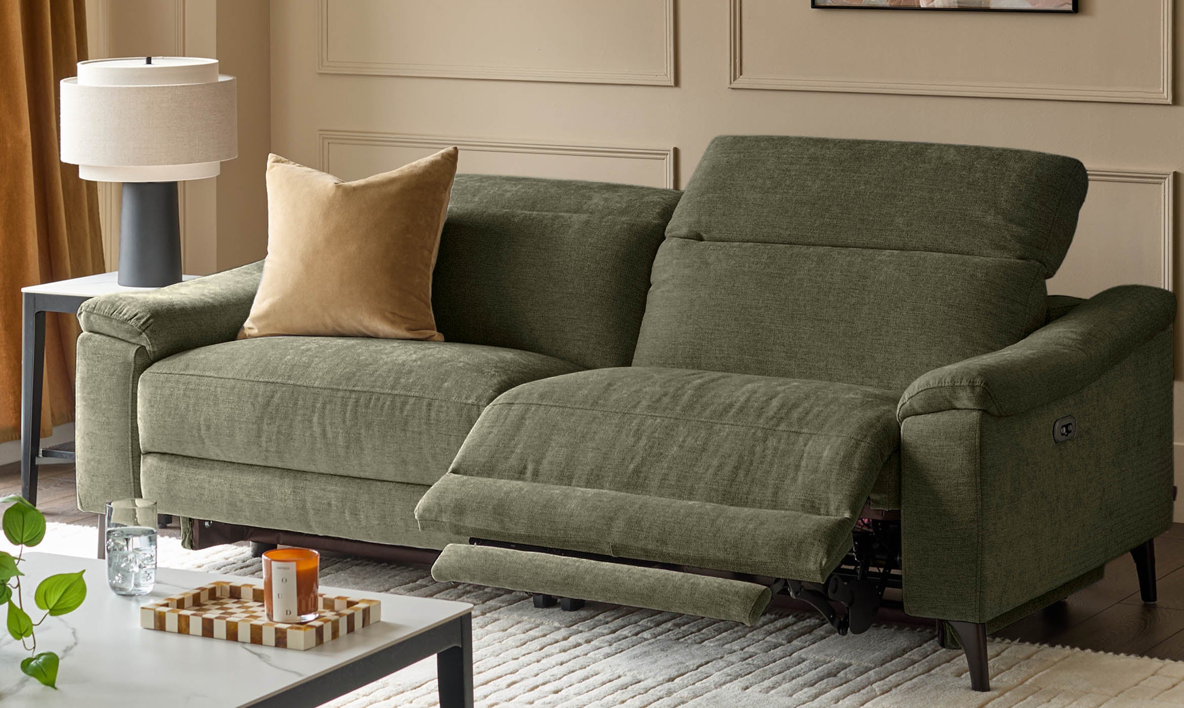 Serene dark green fabric 3 seater recliner sofa