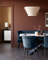 Serena Dark Blue Velvet 3 Seater Dining Bench with Backrest