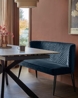 Serena Dark Blue Velvet 3 Seater Dining Bench with Backrest