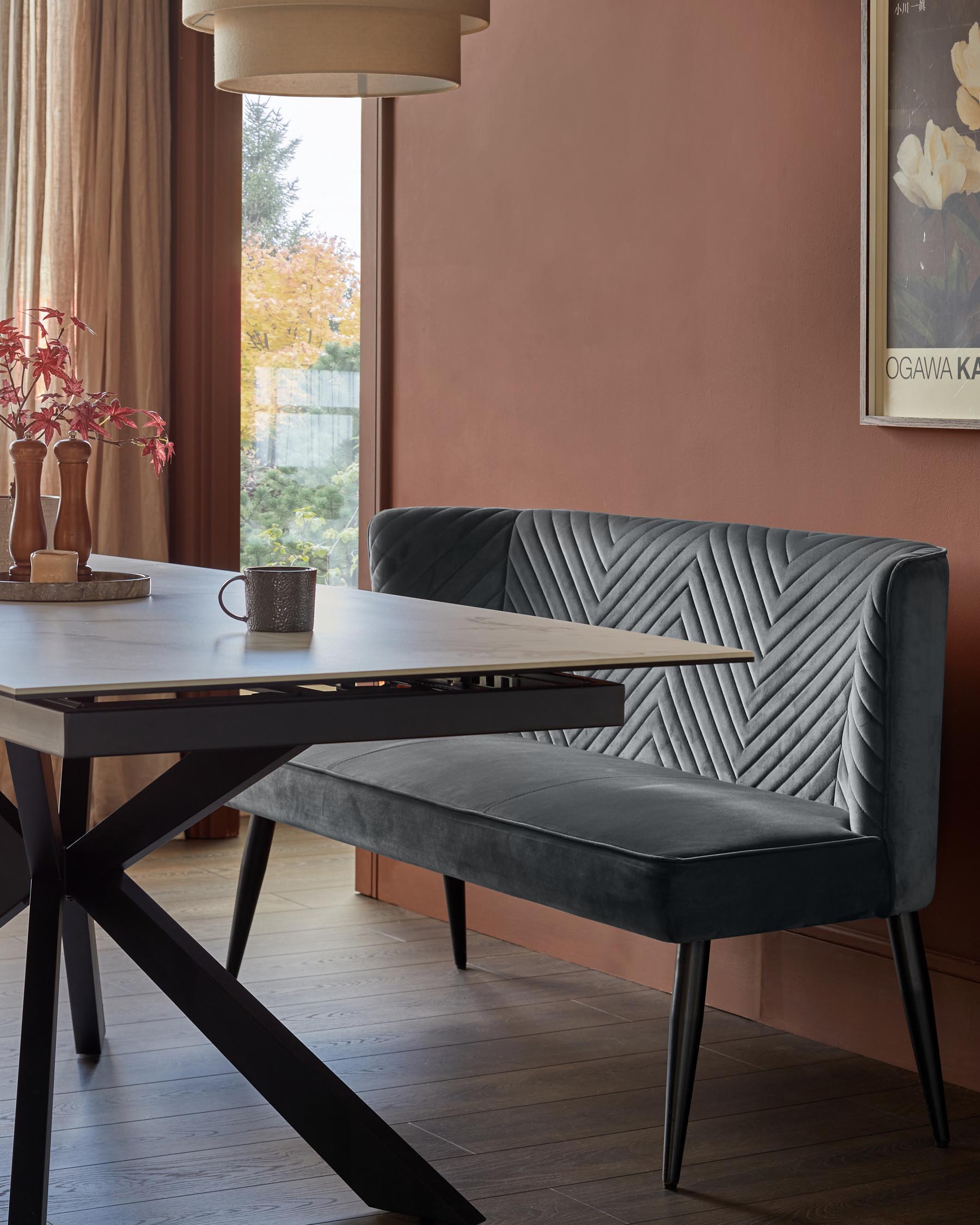 Grey Dining Room Bench Black Serena Dark Grey Velvet Seater