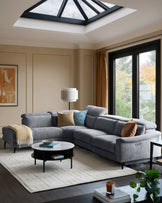 Serene blue grey chenille left hand corner chaise recliner sofa