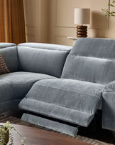 Serene blue grey fabric small left hand corner chaise recliner sofa
