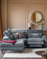 Serene blue grey fabric small left hand corner chaise recliner sofa