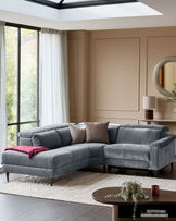Serene blue grey fabric small left hand corner chaise recliner sofa