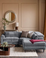 Serene blue grey fabric small right hand corner chaise recliner sofa