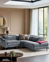 Serene blue grey fabric small right hand corner chaise recliner sofa