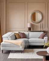 Serene light grey fabric small left hand corner chaise recliner sofa
