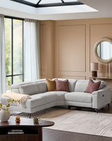 Serene light grey fabric small left hand corner chaise recliner sofa