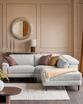 Serene light grey fabric small right hand corner chaise recliner sofa