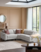 Serene light grey fabric small right hand corner chaise recliner sofa