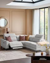 Serene light grey fabric small right hand corner chaise recliner sofa