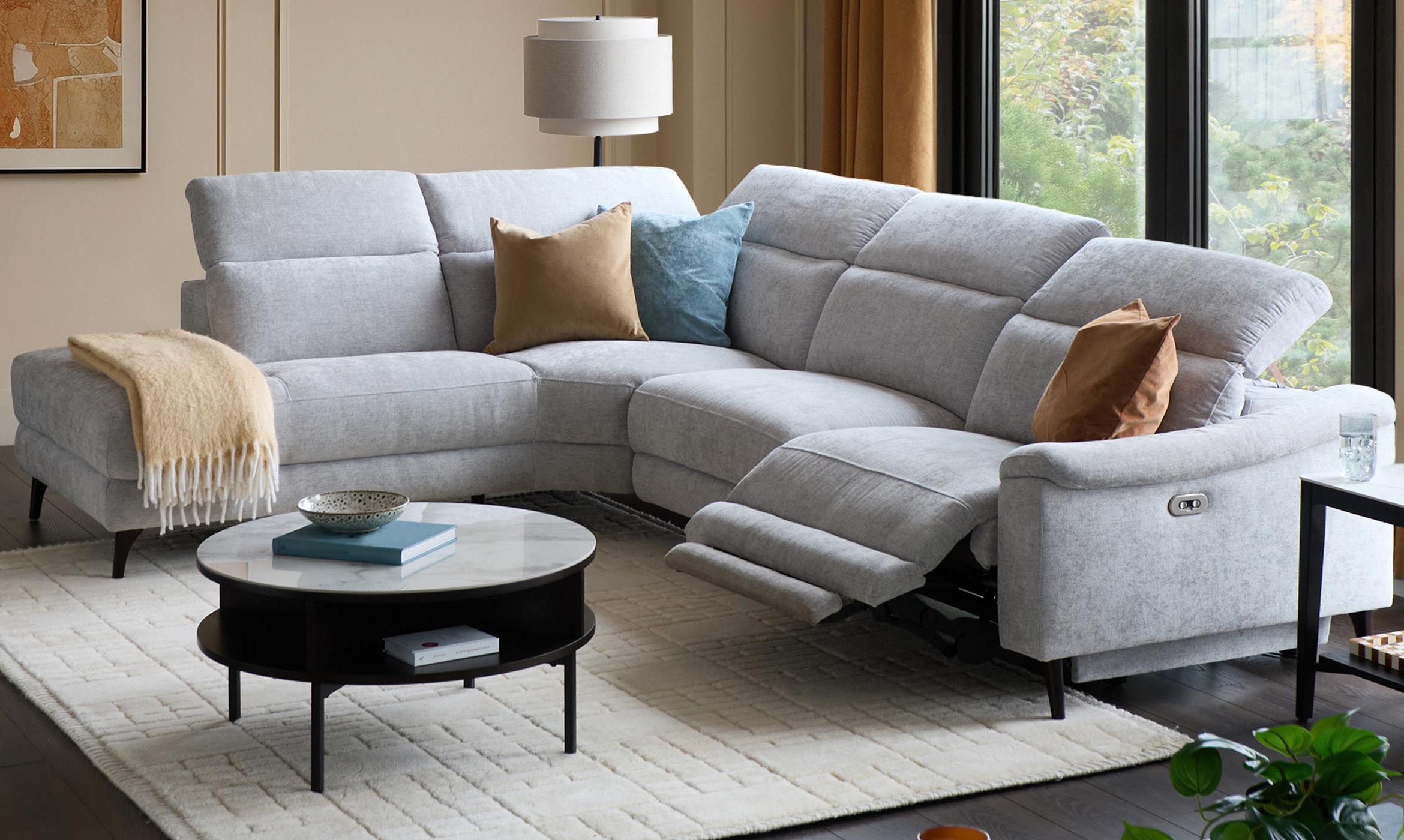 Serene Grey Fabric Recliner Left Corner Chaise Sofa
