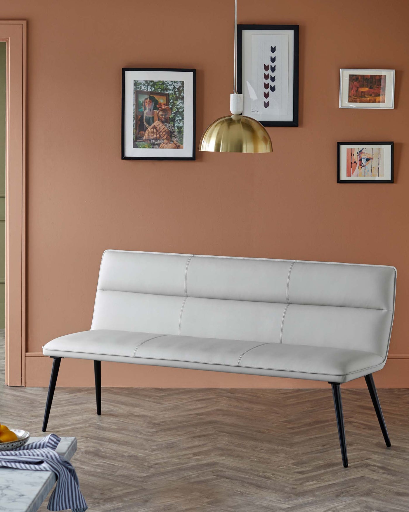 Seth light grey faux leather 3 seater dining bench with backrest