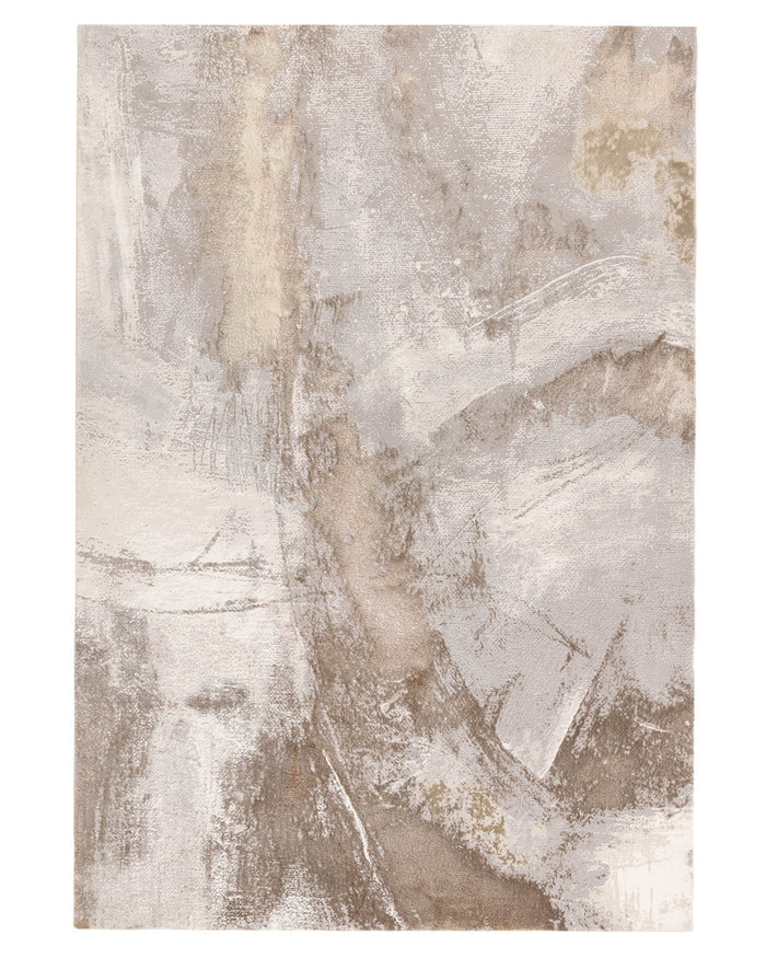 A distressed effect area rug featuring neutral beige and grey tones. Perfect for adding texture and interest to your home.