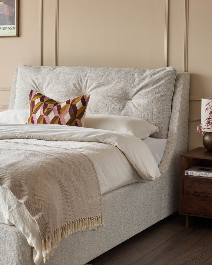 Siesta natural fabric double ottoman storage bed
