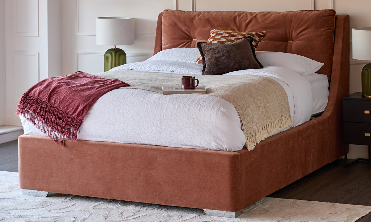 Siesta apricot chenille king size ottoman storage bed