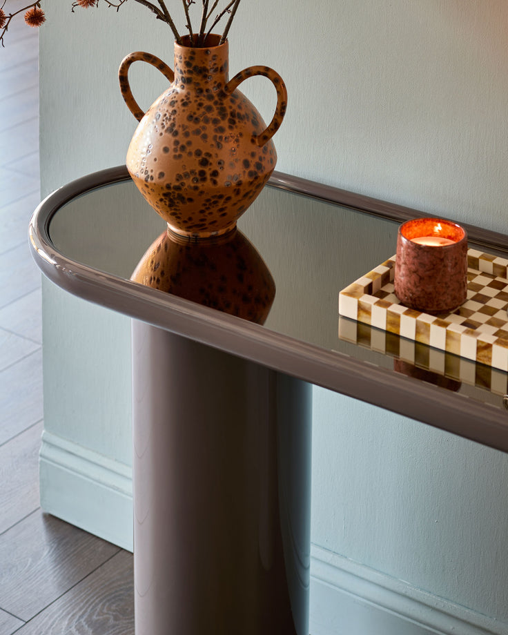 Siravo bronzed mirror with mocha gloss console table