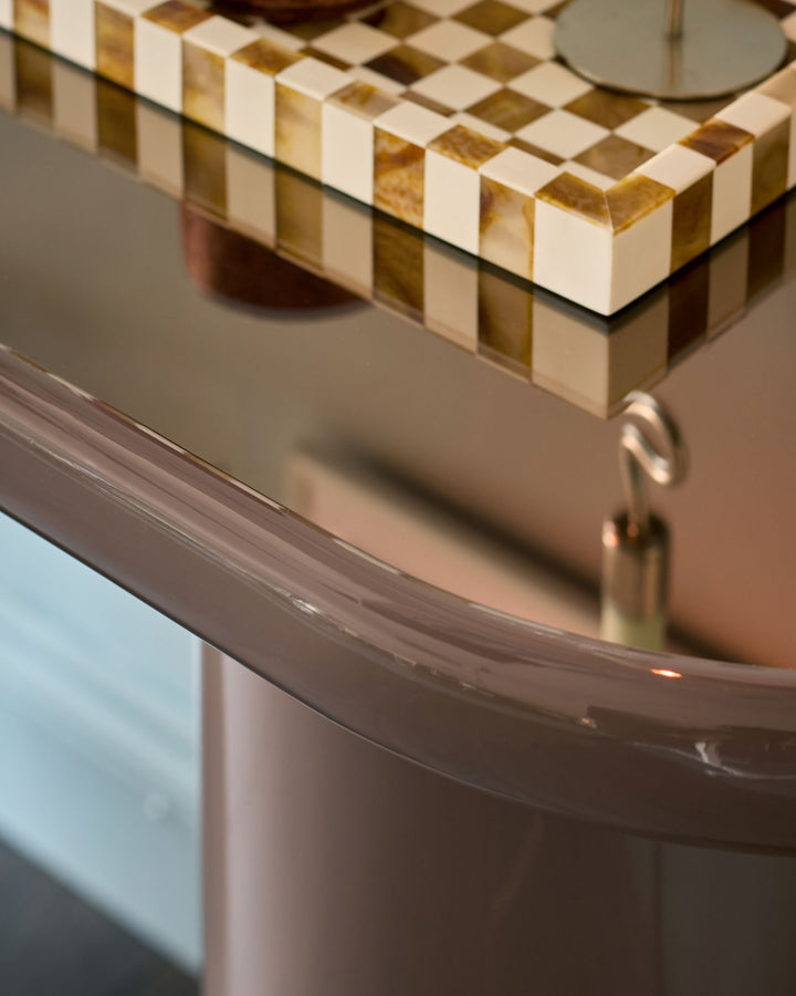 Siravo bronzed mirror with mocha gloss console table