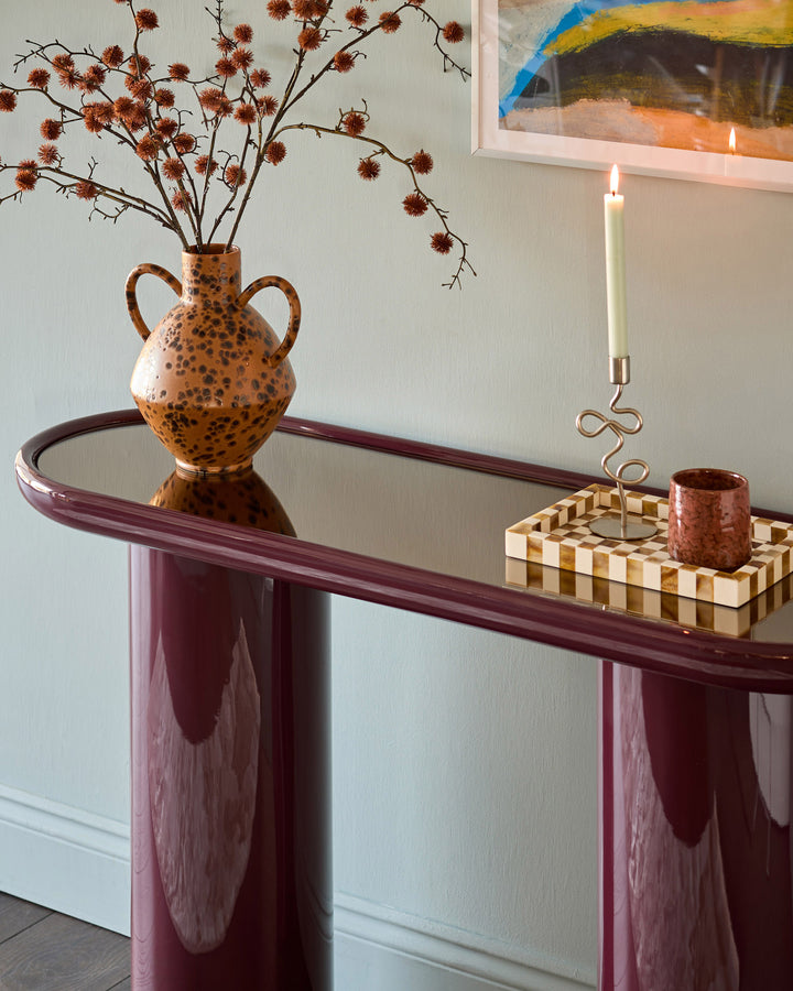 Siravo bronzed mirror with plum gloss console table