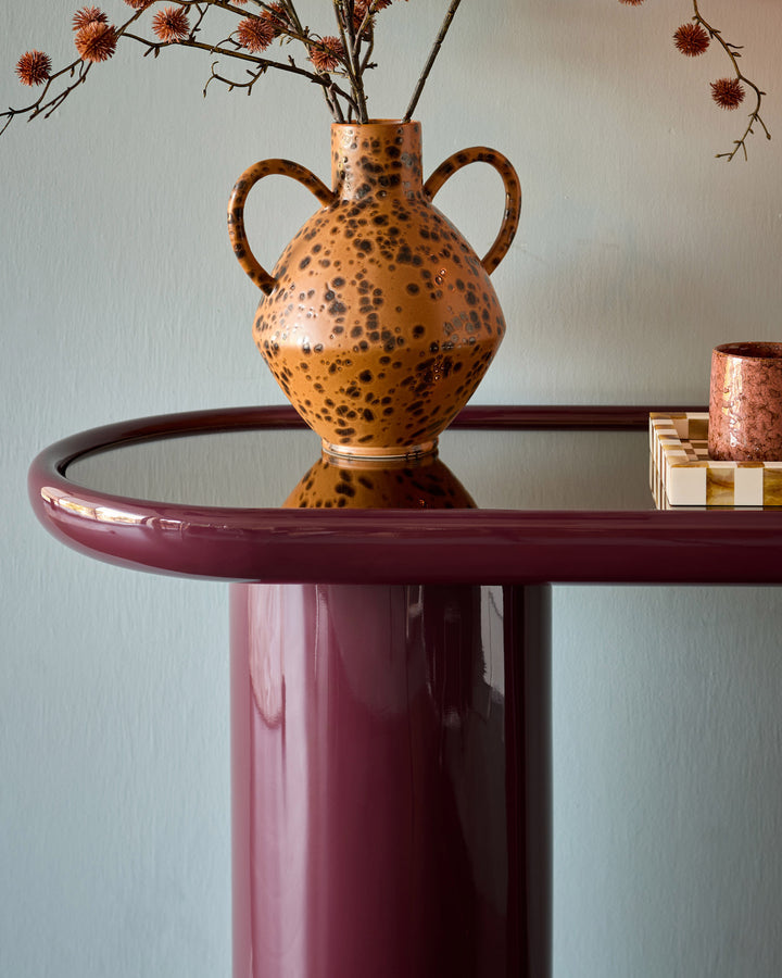 Siravo bronzed mirror with plum gloss console table