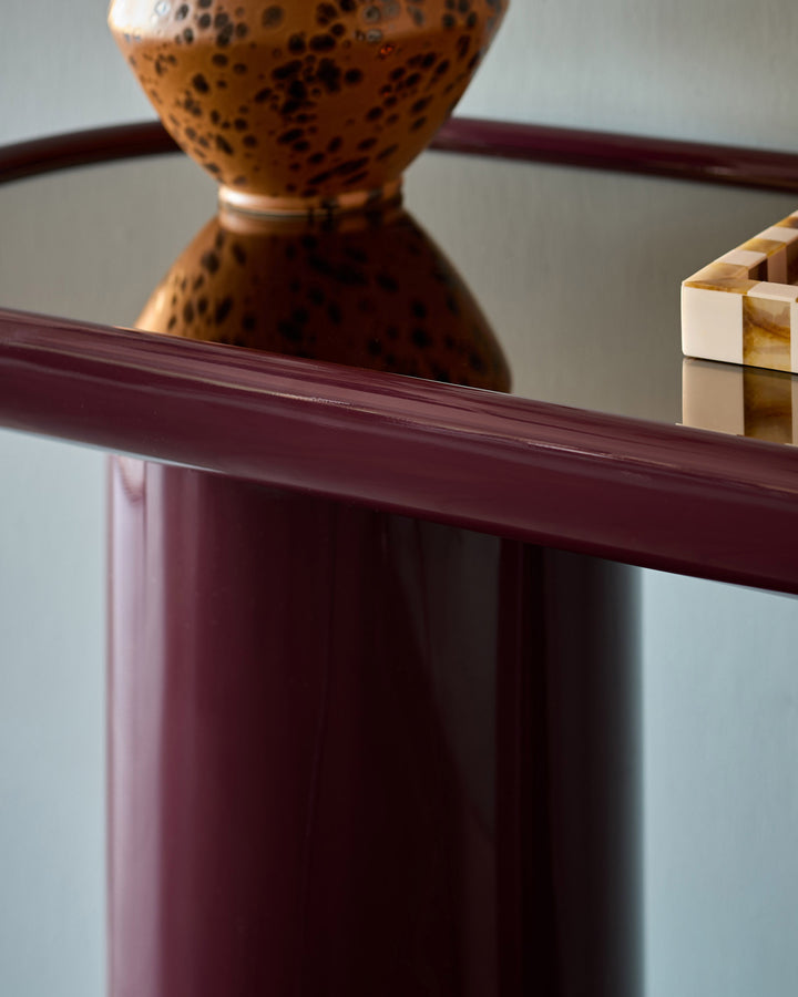 Siravo bronzed mirror with plum gloss console table