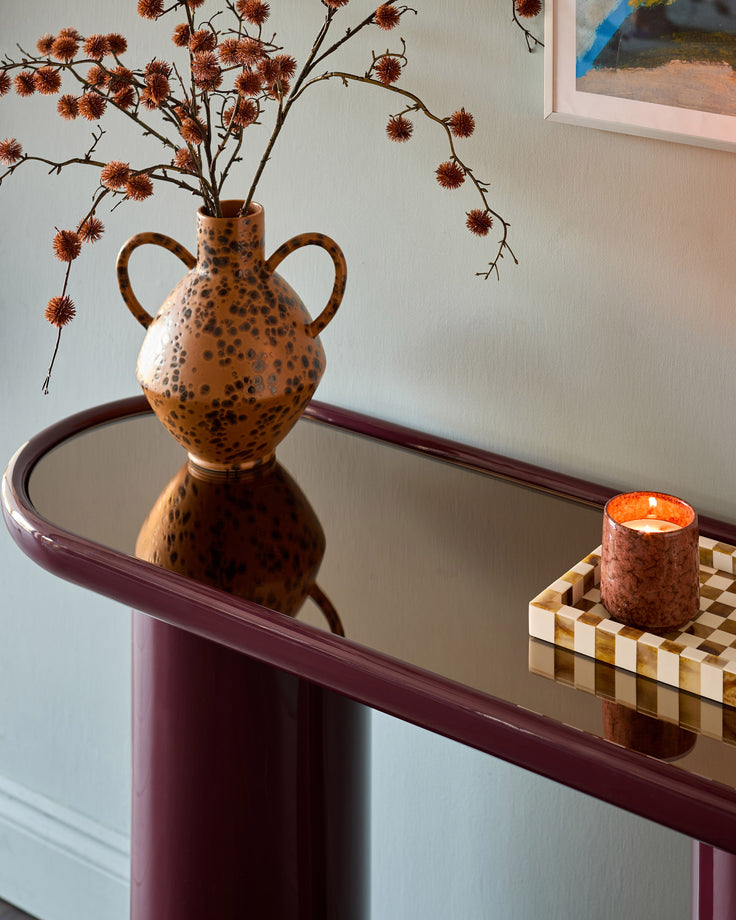 Siravo bronzed mirror with plum gloss console table