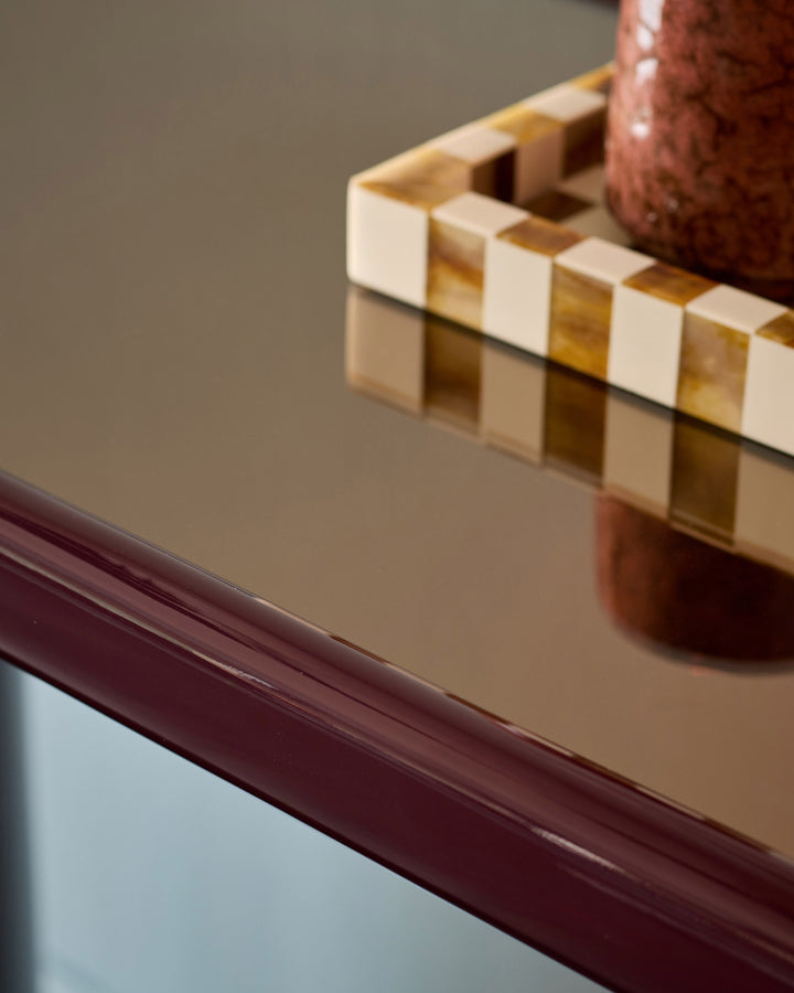 Siravo bronzed mirror with plum gloss console table