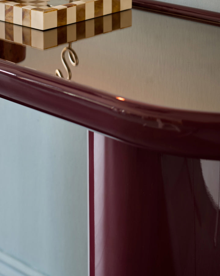 Siravo bronzed mirror with plum gloss console table