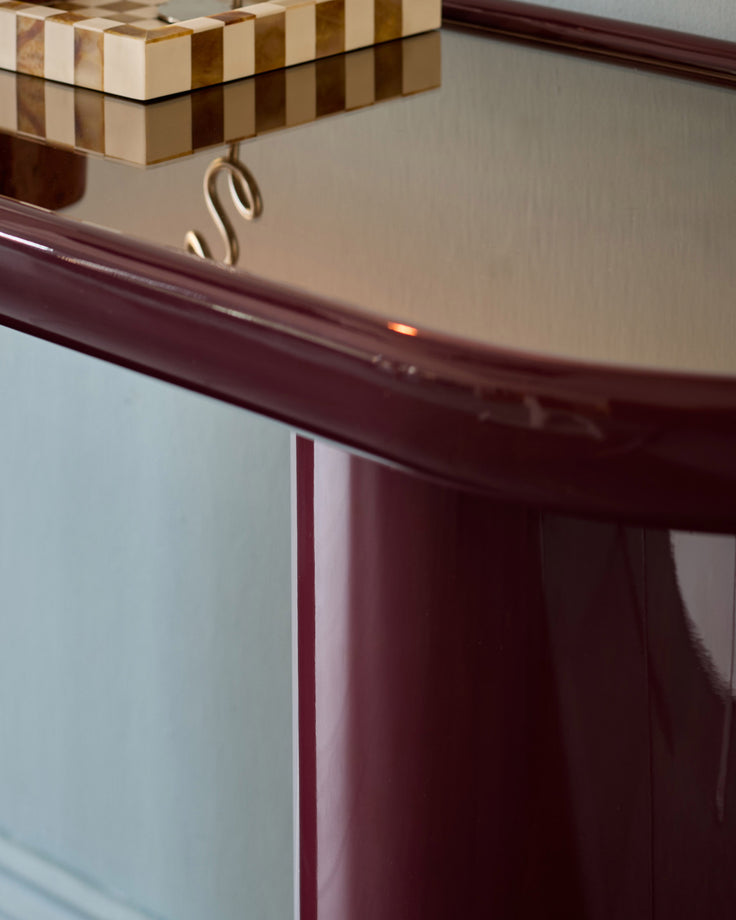 Siravo bronzed mirror with plum gloss console table