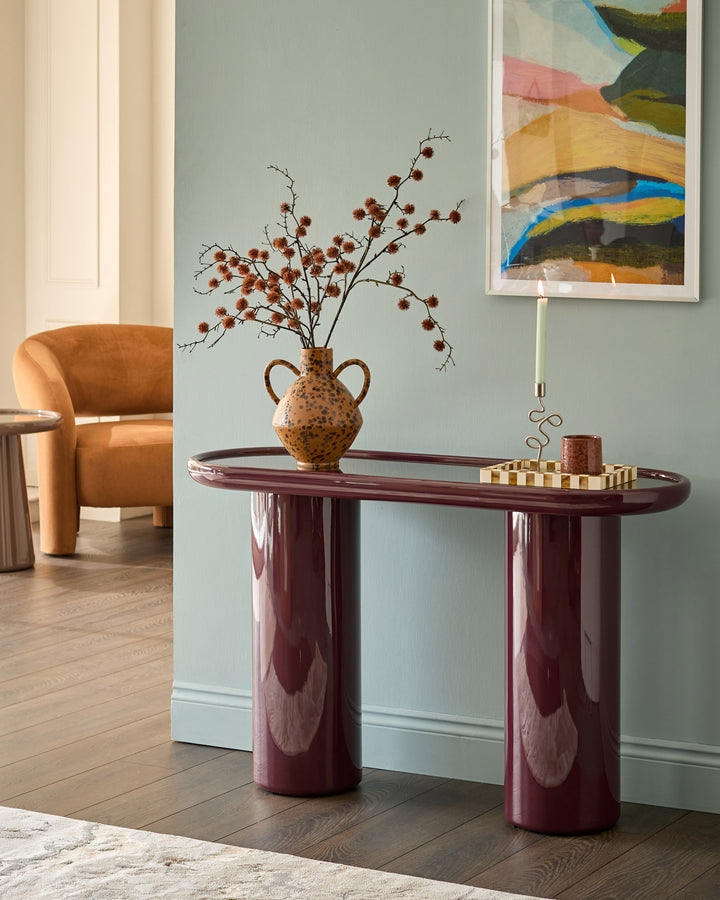 Siravo bronzed mirror with plum gloss console table