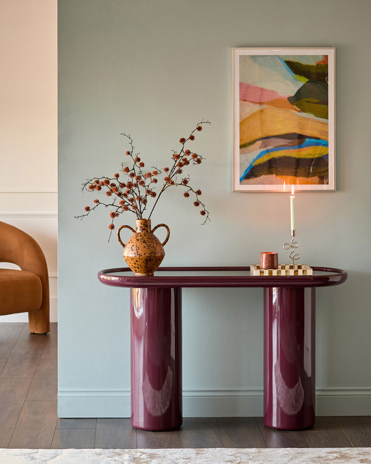 Siravo bronzed mirror with plum gloss console table