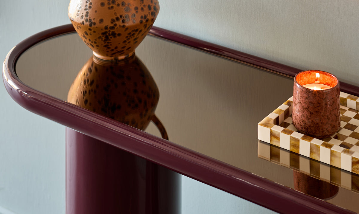 Siravo bronzed mirror with plum gloss console table