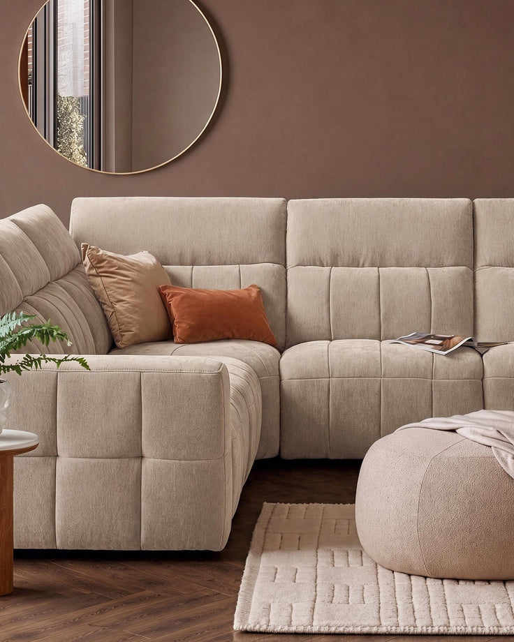 Skye champagne chenille large corner sofa
