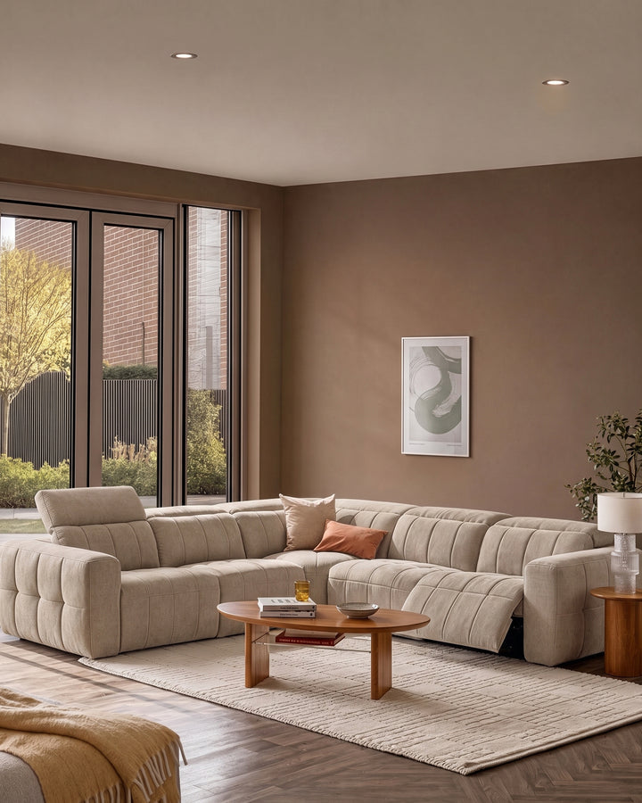 Skye champagne chenille large corner sofa