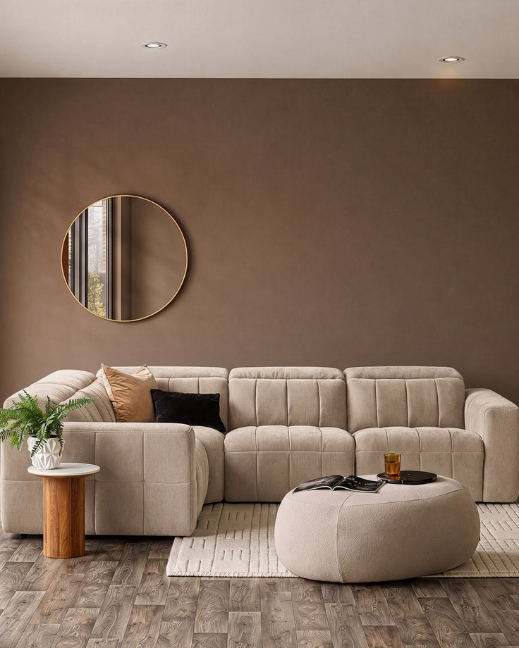 Skye champagne chenille small corner sofa