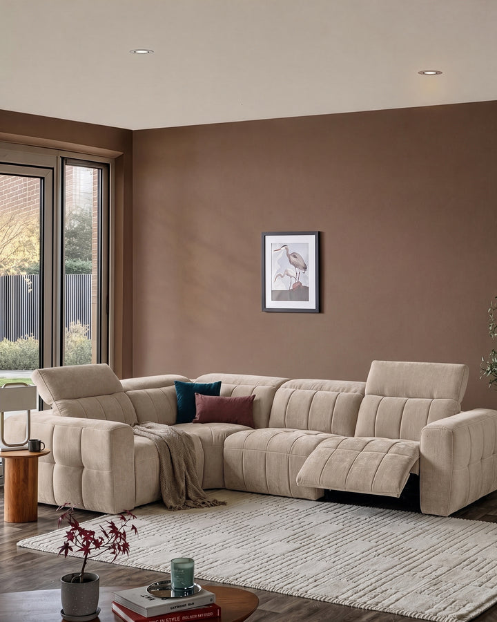 Skye champagne chenille small corner sofa